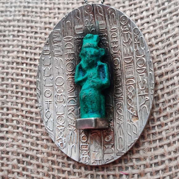 Egyptian Revival Pin/Brooch Necklace Sterling Silver Vintage - Picture 7 of 15